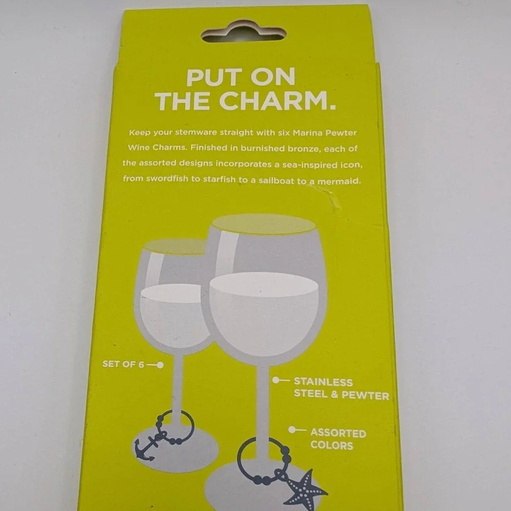 True Marina Pewter‎ Wine Charms Set of 6 Nautical Coastal Bronze Finish NIB